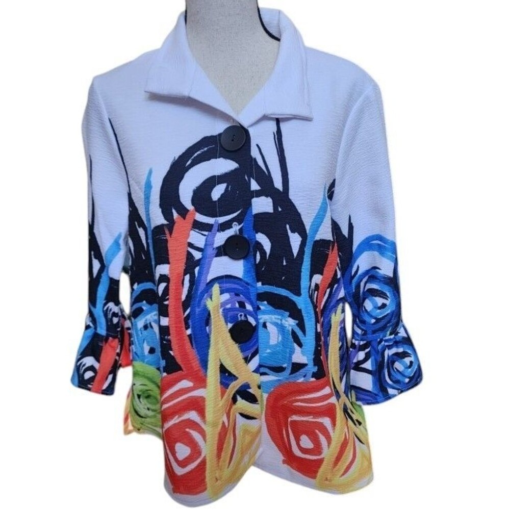 Ali Miles Size PS Button Front Abstract Top Artsy